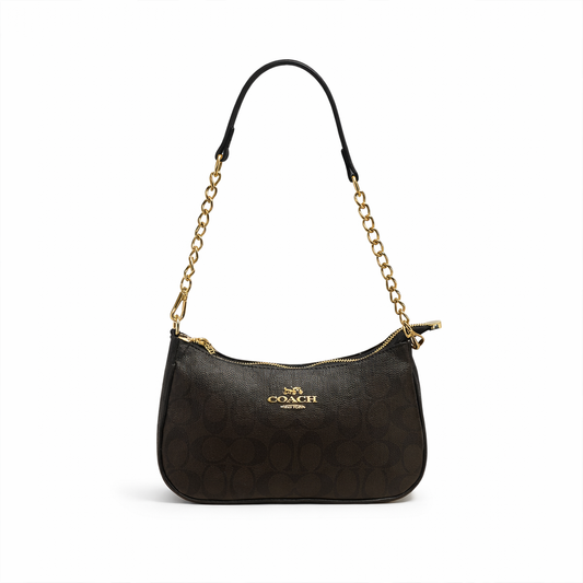 Signature Canvas Shoulder Bag with Gold-Tone Chain Strap