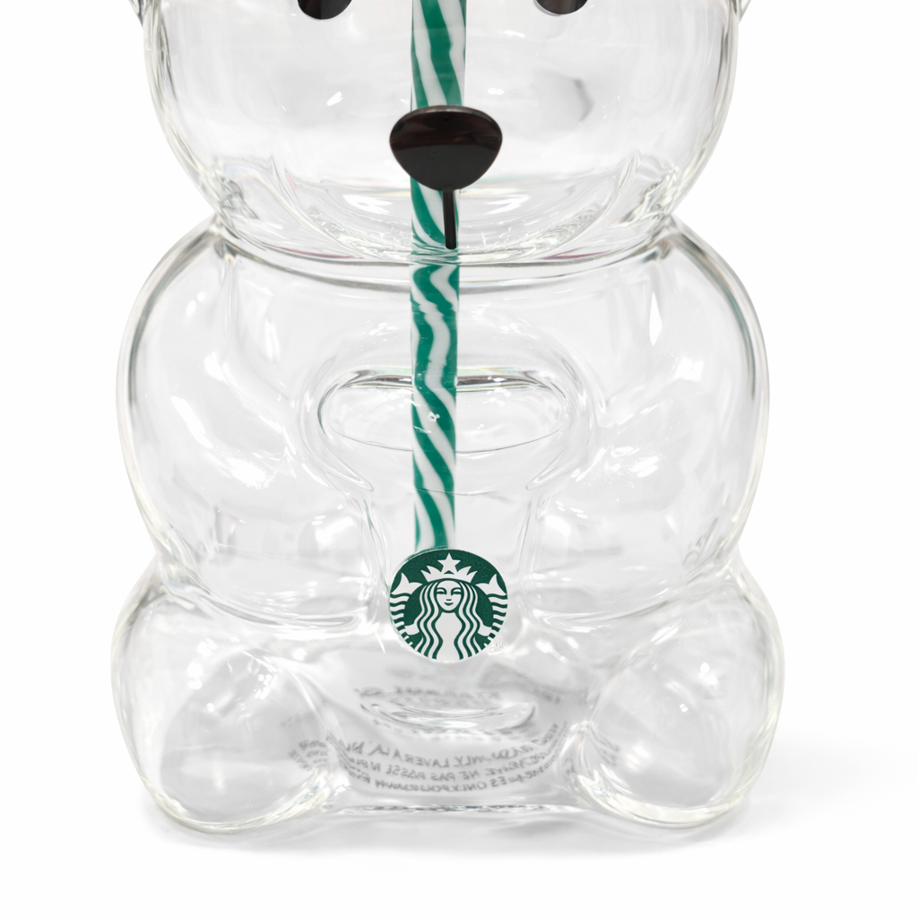 Clear Bear-Shaped Glass Tumbler with Straw and Beanie Lid